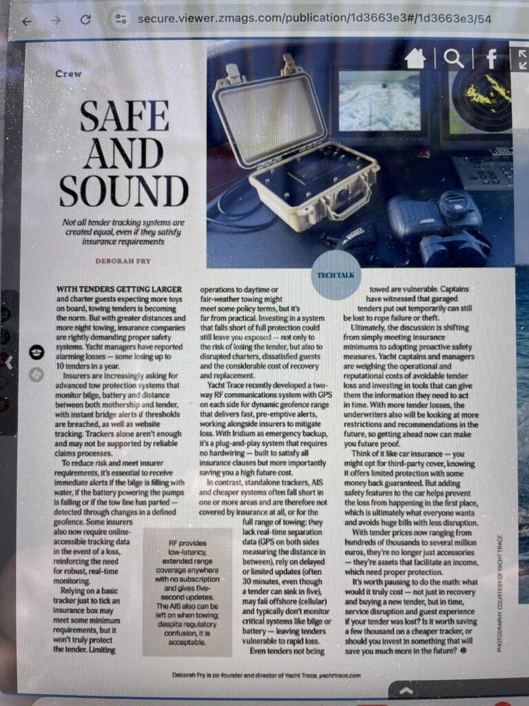 Dockwalk magazine Superyacht news and tender monitoring system yacht trace chase boat monitoring