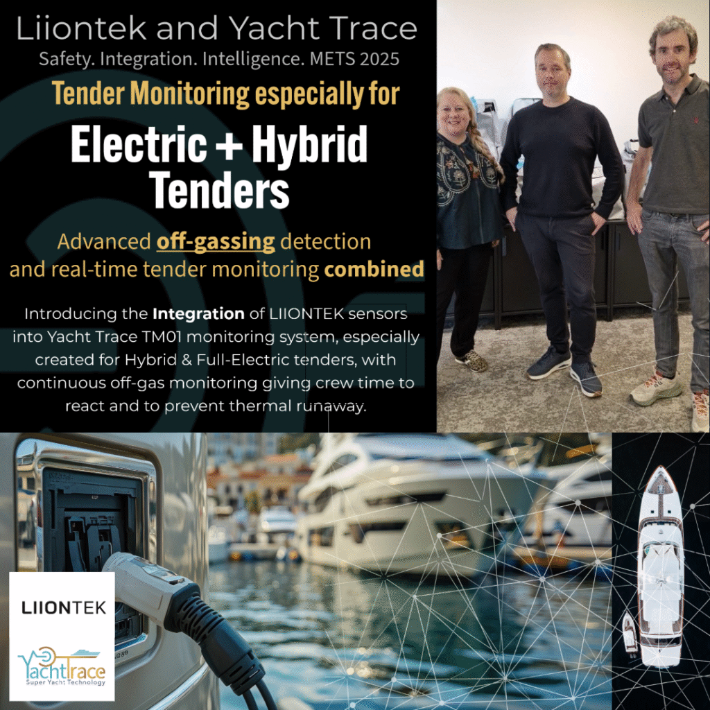 Integrated sensors for tender tracking and lithium-ion battery monitoring from the Yacht Trace and Liiontek collaboration